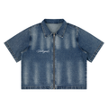 Unisex Vintage Washed Full-Zip Denim Shirt