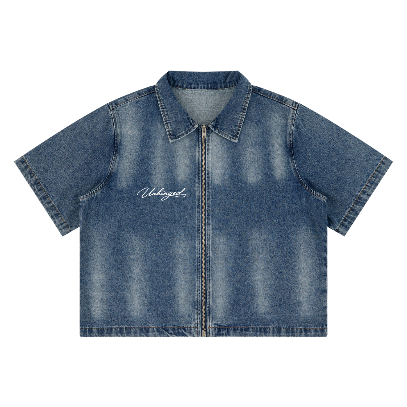Unisex Vintage Washed Full-Zip Denim Shirt